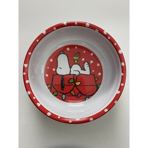 Peanuts Snoopy & Woodstock Melamine Christmas Holiday Plate and Bowl Set - Picture 4 of 9